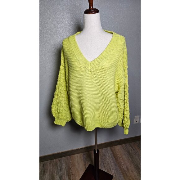 Blu Pepper Yellow Chunky Sweater Oversized Textured Statement Sleeves Size S - Picture 3 of 12